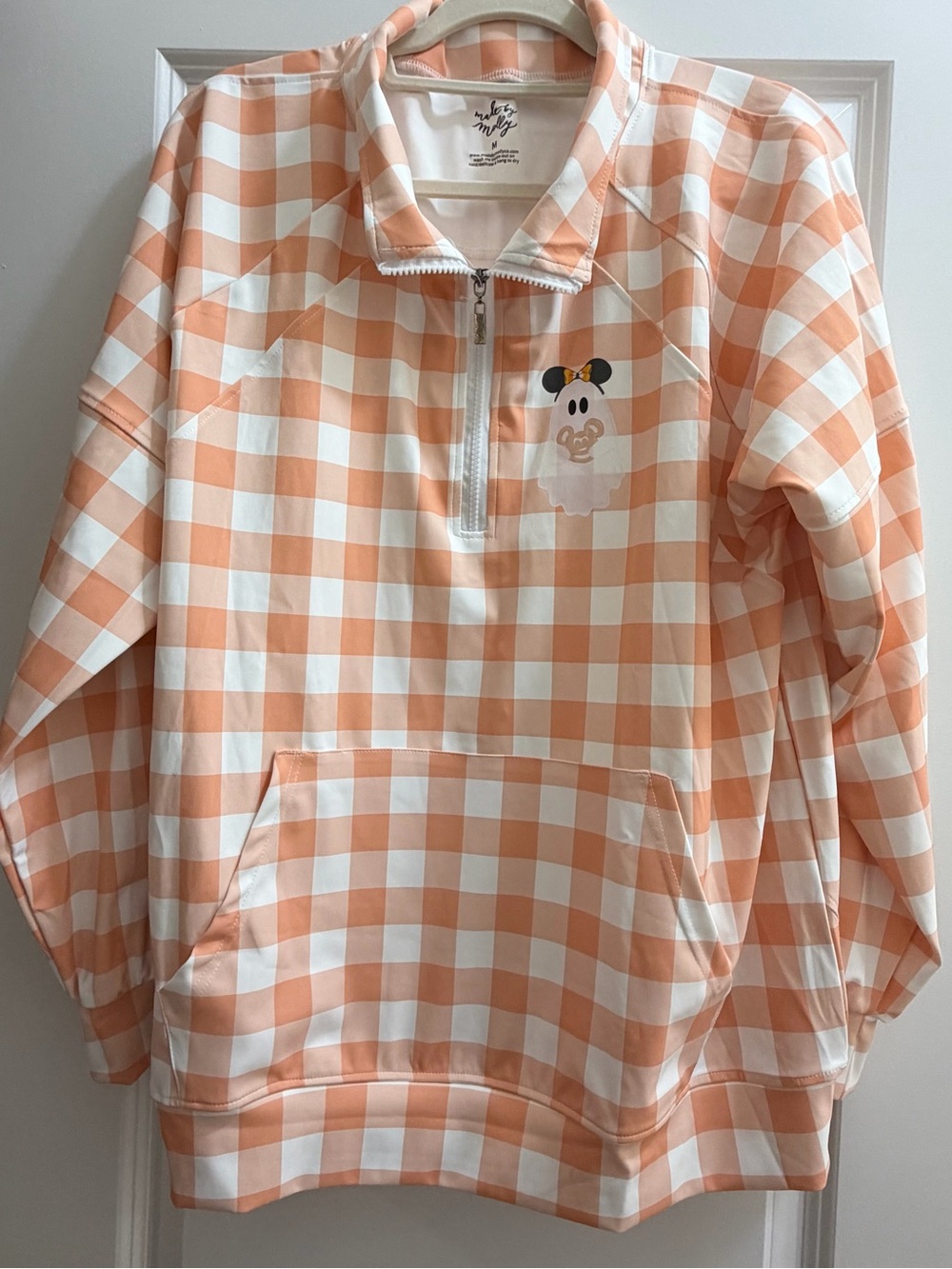 Women’s Peach Gingham 1/4th zip Mickey Pullover